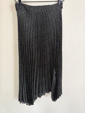 Zara Black Pleated Midi Skirt with White Micro Dots